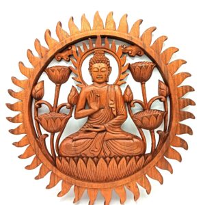 Panou Sculptat din Lemn - Buddha și Lotus 40cm