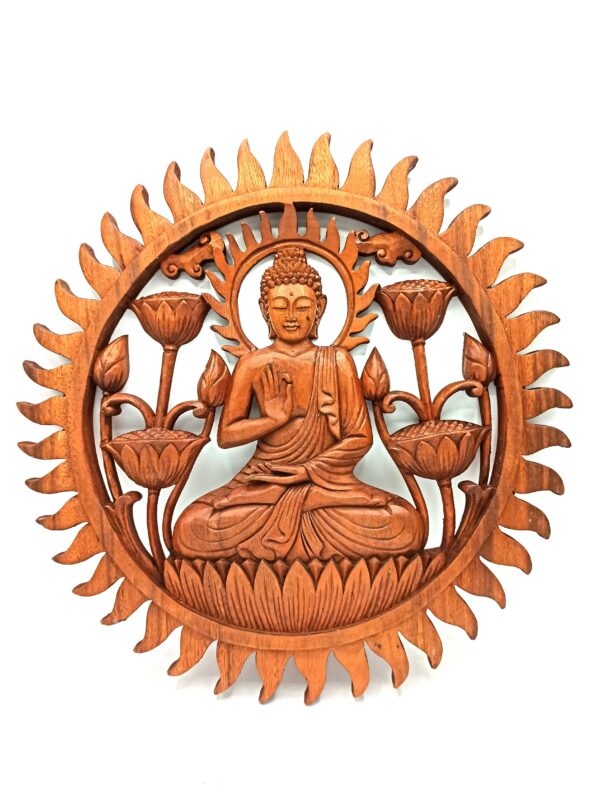 Panou Sculptat din Lemn - Buddha și Lotus 40cm