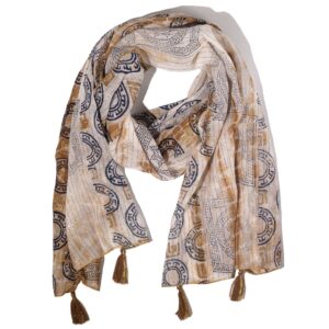 Nomad Sari – Eșarfă de Vară – 180x50cm – Imprimeu Marbella – Cafeniu cu Margine Aurie