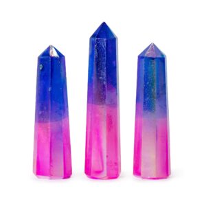 Obelisc din Piatră Prețioasă 9 cm – Cuarț Cristal Aurura – Roz și Albastru