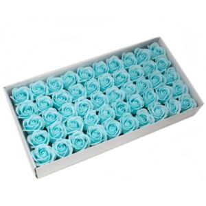 Set flori de sapun pentru maini in forma de trandafir mediu, albastru pastel