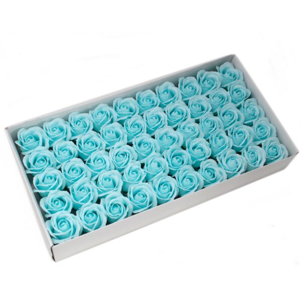 Set flori de sapun pentru maini in forma de trandafir mediu, albastru pastel