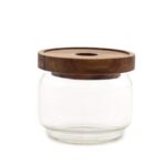 Borcan rustic din sticlă cu capac din bambus – 7 cm