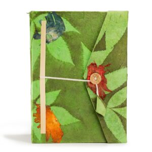 Agendă Lokta floral îndrăzneț, 21 × 15 cm, 45 file, cu semn de carte – verde