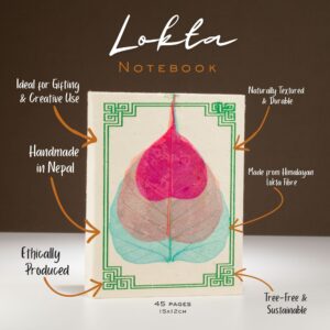 Jurnal Lokta cu Frunză de Bodhi – Mediu (15x12 cm), 45 file (modele asortate)
