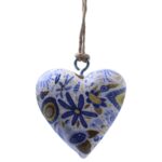 Inimi Mari din Lemn Decorativ – Floral Albastru (50) – în Borcan de Expunere