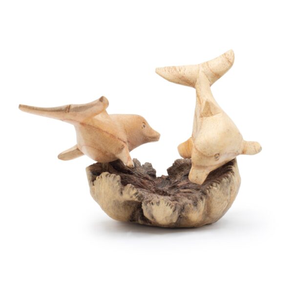 Sculptură Decorativă Handmade din Lemn Parasit – Delfini în joacă