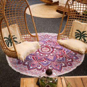Artă Rotundă Mare Mandala (180cm) – Roz și Violet