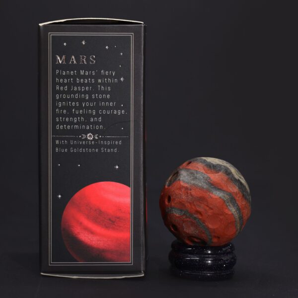 Planetă din Jasp Roșu pe un Suport Solar Goldstone - 40mm (30x15mm)