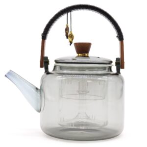 Ceainic din Sticlă cu Infuzor - Cu Sistem de Aburire Gri - 1000 ml
