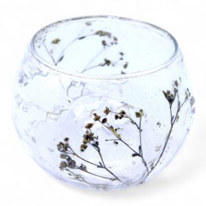Suport de Lumânare din Sticlă Naturală cu Motiv Floral – Margarita – Tip Bol – (8x10 cm)