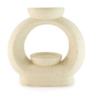 Arzător ceramic Zen pentru ulei - Mare, oval, cu efect piatră – alb deschis cu pete