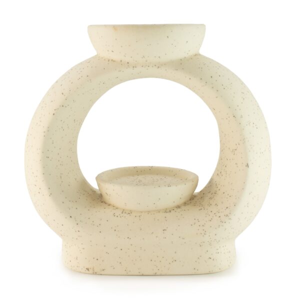 Arzător ceramic Zen pentru ulei - Mare, oval, cu efect piatră – alb deschis cu pete