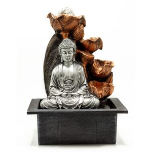 Fântână Arteziană de Masă - 35cm - Cascadă Buddha Argintiu și Glob de Cristal