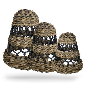 Abajururi Naturale din Frunze de Bananier - Negru - Set 3 Piese