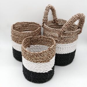 Set Coșuri din Iarbă de Mare - Gri Închis / Alb / Natural