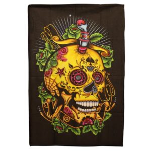 Artă de Perete din Bumbac (70x110cm) – Craniu „Ziua Morților”