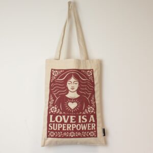 Geantă Tote Toni Iconică – Love is a Super Power – Natural 10oz (41x31 cm)