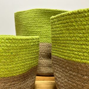 Coș mare de depozitare din sfoară de bumbac și iută verde 25x25 cm