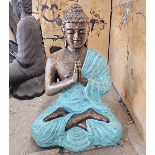 bG9jYWw6Ly9tZWRpYS85Uy80RC82MFIzMEMxRzZXVEs0RDlTL2Y5NGI0ZTVkLmpwZWc Statuie Medie-Mare de Buddha din Turcoaz și Aur, Rugându-se - 1,2m