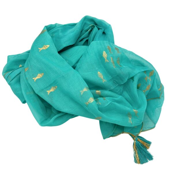 Sarong turcoaz și auriu cu design pește