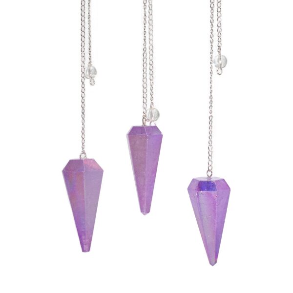 Pendul cu Șase Fețe – Cristal Aurora Mov – 4 cm