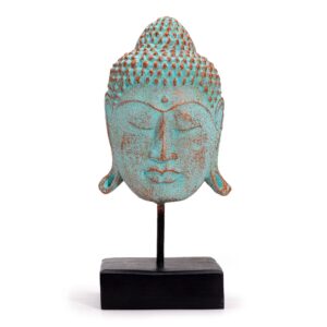 Cap Mare Buddha Liniștit pe Suport - Cupru Verde