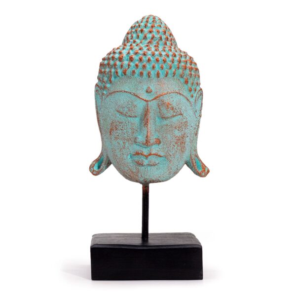 Cap Mare Buddha Liniștit pe Suport - Cupru Verde