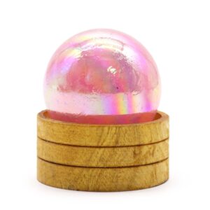 Glob Cristal Semiprețios 50 mm – Cuart Roz cu Titan Aura cu Suport