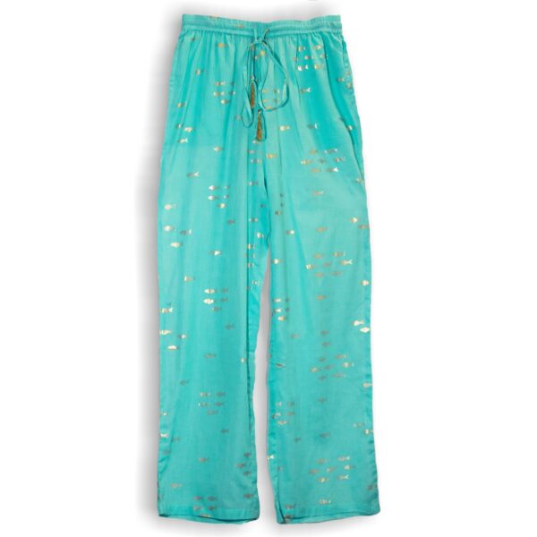 (M/L) Pantaloni Lejeri - Turcoaz și Auriu cu Design Pește