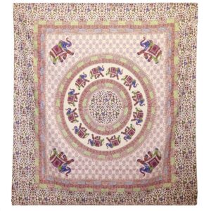 Tapițerie de Perete/Pânză de Plajă - Elefant Mandala - Purpurie/Albastră pe Crem