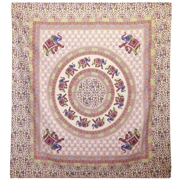 Tapițerie de Perete/Pânză de Plajă - Elefant Mandala - Purpurie/Albastră pe Crem