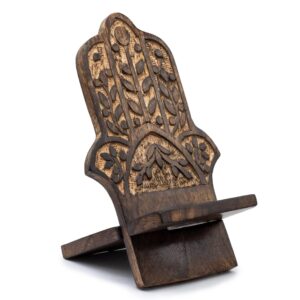 Suporturi pentru Telefon Sculptate din Lemn - Hamsa 20x9.5cm