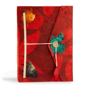 Agendă Lokta floral îndrăzneț, 21 × 15 cm, 45 file, cu semn de carte – rubiniu