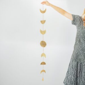 Clopoței Indieni - Pânză cu Faze Lunare și Clopot din Alamă - 25 cm