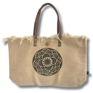 Geantă Naturală cu Mânere din Piele - Mandala