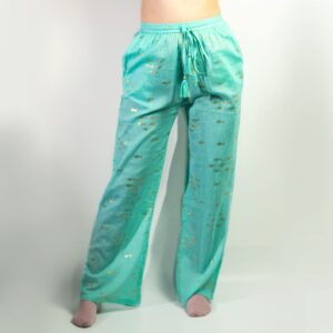 (L/XL) Pantaloni Lejeri - Turcoaz și Auriu cu Design Pește