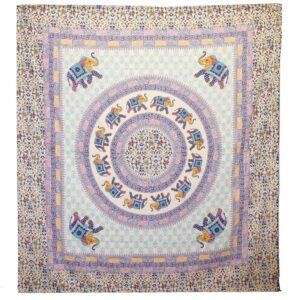 Tapițerie de Perete/Pânză de Plajă - Elefant Mandala - Turcoaz/Albastră pe Crem