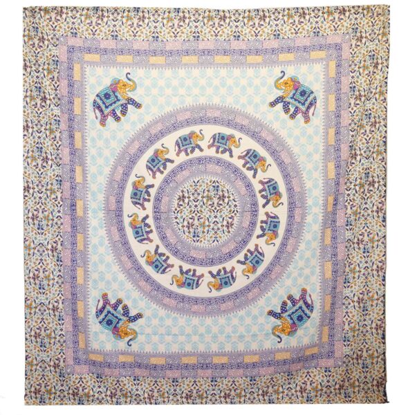 Tapițerie de Perete/Pânză de Plajă - Elefant Mandala - Turcoaz/Albastră pe Crem