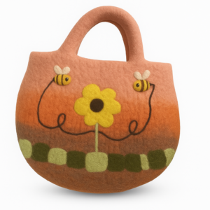 Geantă din Pâslă cu Floarea-Soarelui și Albine – 35x27 cm