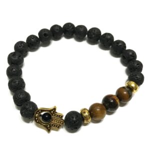 Brățară Piatră Lavă - Hamsa/ Ochi de Tigru