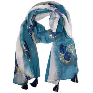 Nomad Sari – Eșarfă de Vară – 180x50cm – Aqua Fish – Albastru Marin