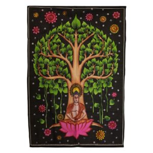 Artă de Perete din Bumbac (70x110cm) – Buddha sub Arborele Bodhi