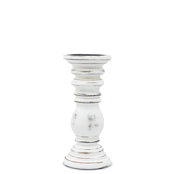 Suport Clasic pentru Lumânare - Alb Spălat - 23x10cm - Mic
