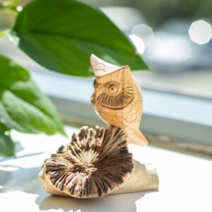 Sculptură Decorativă Handmade din Lemn Parasit – Bufniță la pândă
