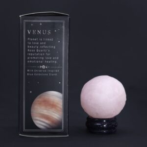 Planetă din Cuarț Roz pe un Suport Solar Goldstone - 40mm