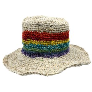 Pălărie Boho de Festival Realizată Manual din Cânepă și Bumbac - Curcubeu