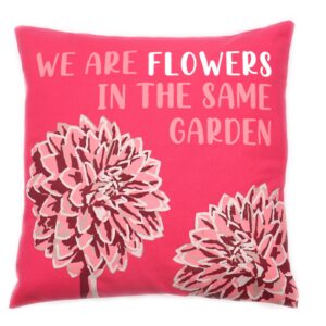 Față de Pernă din Bumbac cu Imprimeu - We are Flowers - Culoarea Măslinului, Roz și Natural