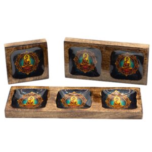 Set Mare de Tăvi din Lemn de Mango Emailat – Buddha
