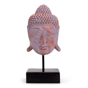 Cap Mare Buddha Liniștit pe Suport - Cupru Albastru
